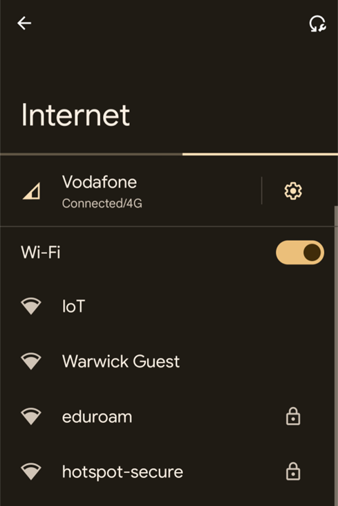 The Android 14 WiFi network screen, showing eduroam