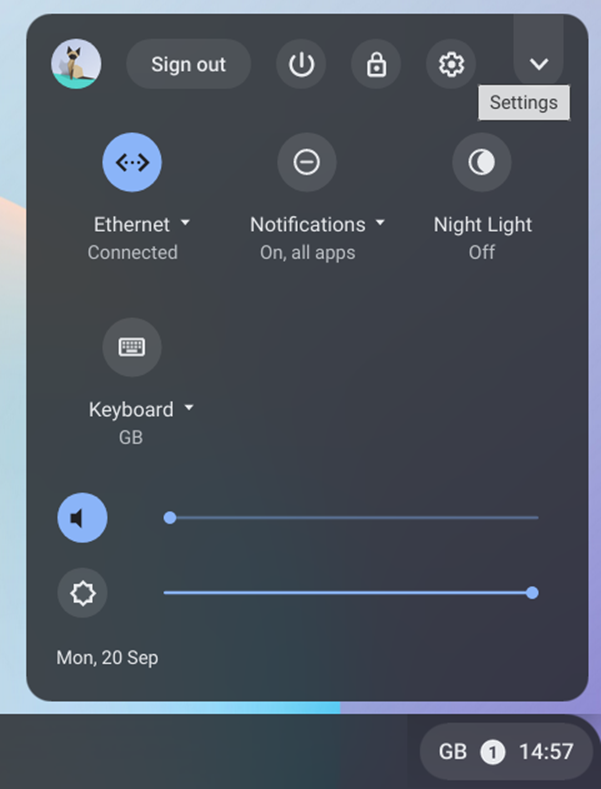 ChromeOS system tray settings