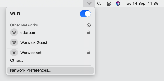 Apple Mac WiFi menu