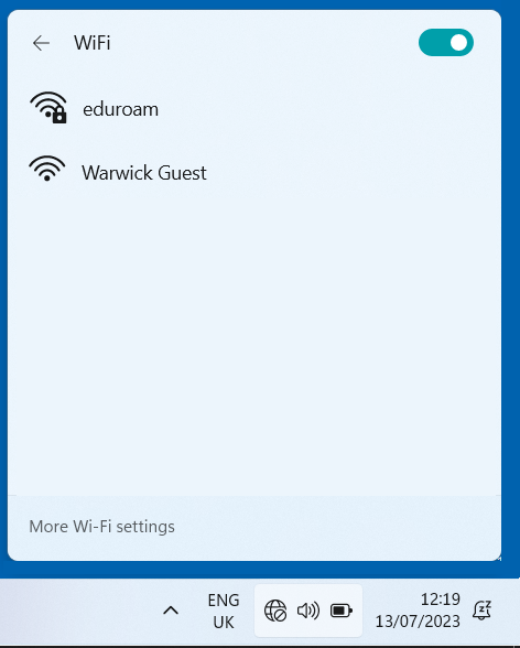 Windows 11 network connection screen, showing eduroam