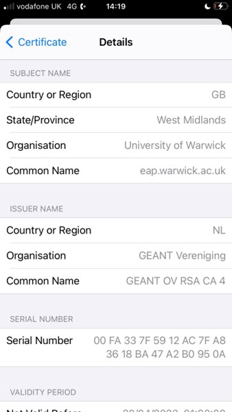 iOS WiFi certificate properties