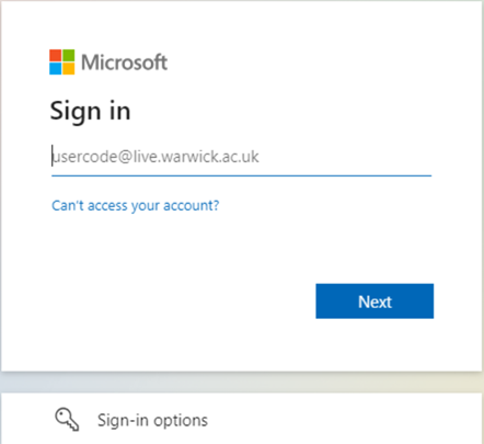 Microsoft 365 log in screen
