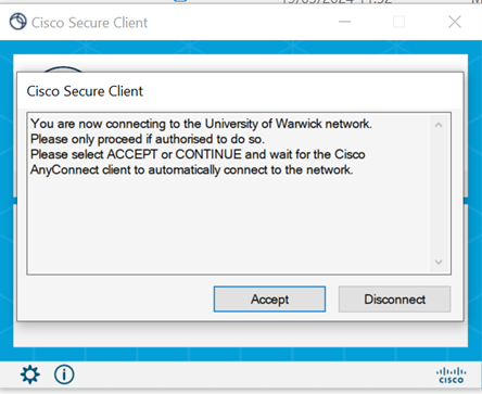 Cisco Secure Client Accept connection to VPN menu