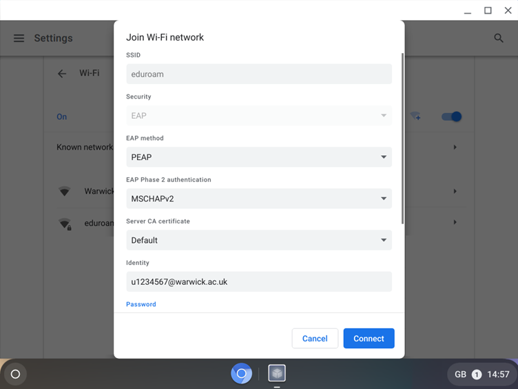 ChromeOS WiFi settings configuation