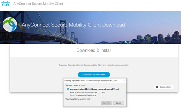 HTML - Cisco AnyConnect Downloading File webpage window-8