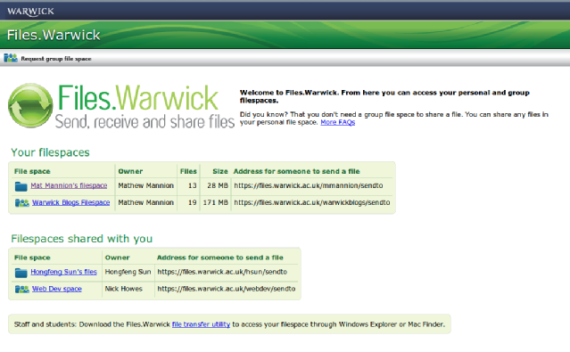 Shared filespaces screenshot