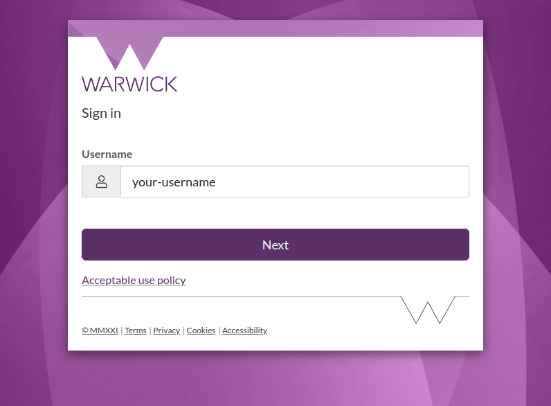 Screenshot of user name form