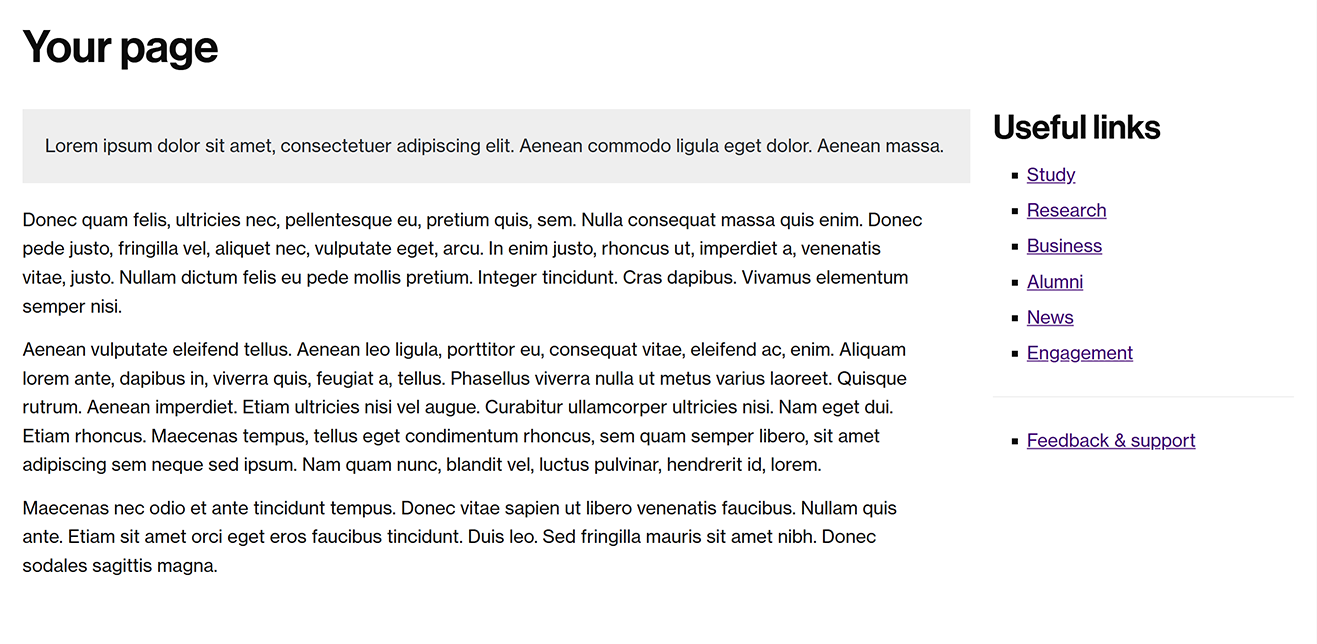 A legacy editor page with right hand content