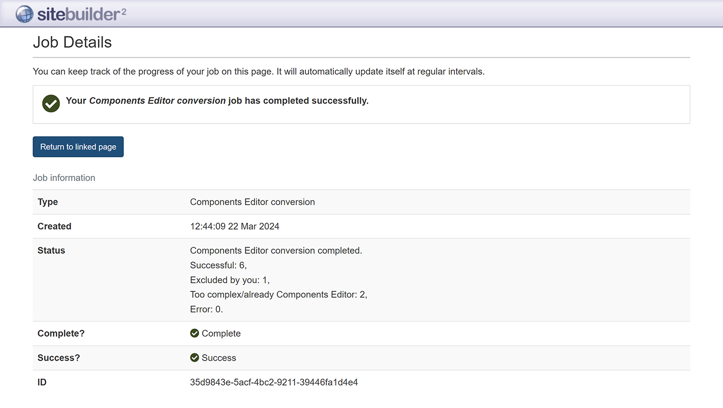 The report displayed after bulk conversion is complete