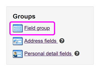 The 'Groups' form elements section, with the 'Add group' option highlighted
