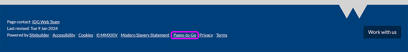 The footer of a page with the 'Pages-to-Go' link highlighted
