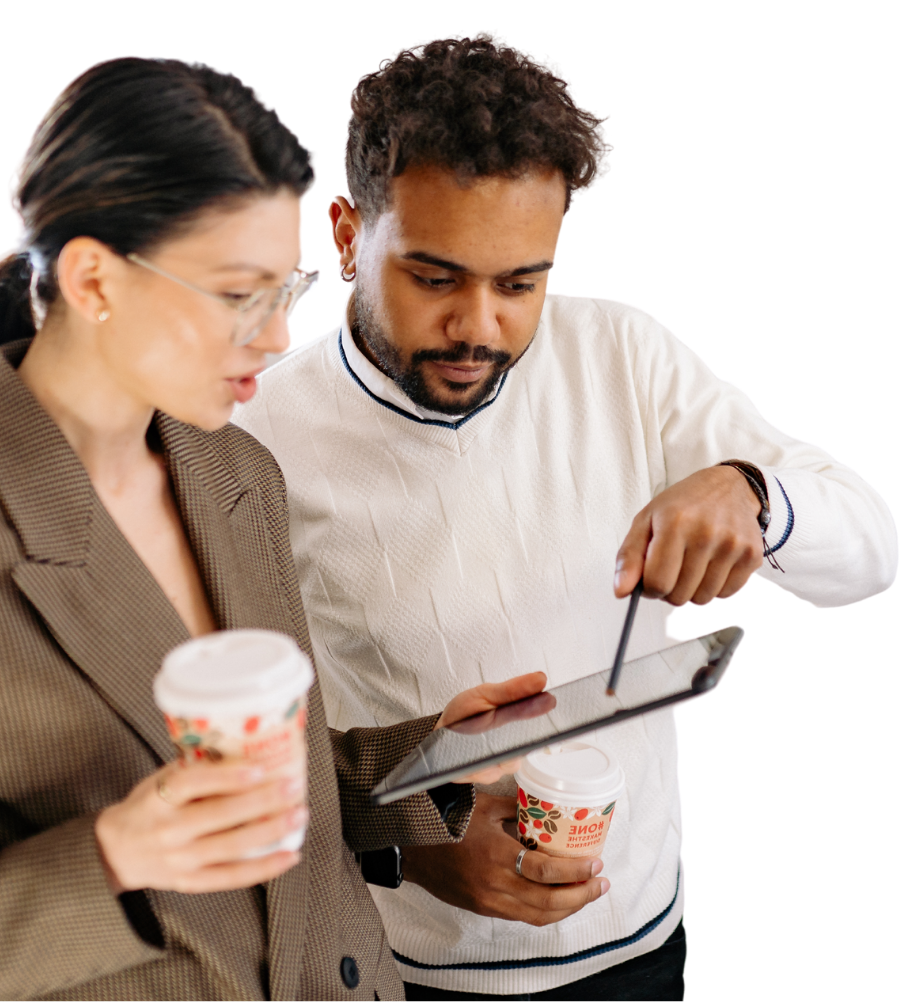 two people looking at a clipboard