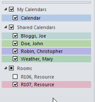 Listed calendars in Outlook 