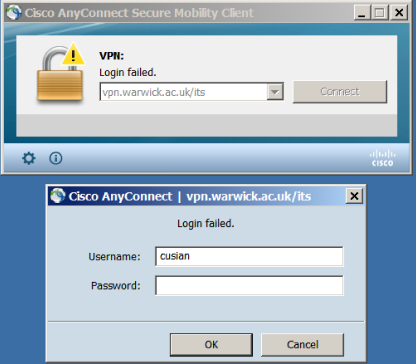 2-factor VPN Cisco AnyConnect Logon failed message