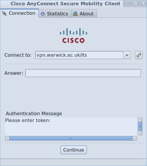 Cisco Any Connect 2-factor challenge window