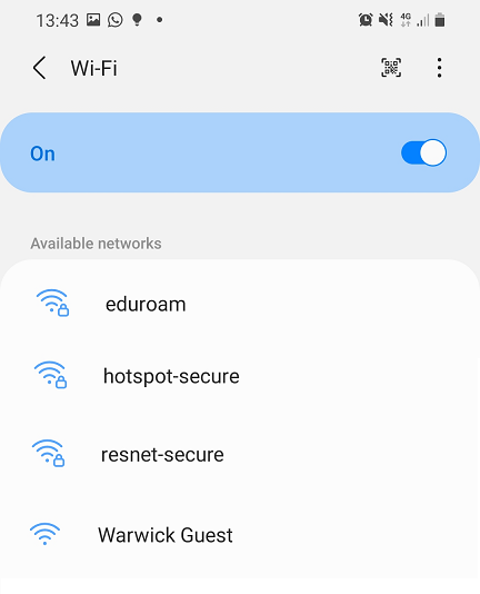 Screenshot of the Android wireless network selection menu