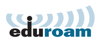 Eduroam logo. The word eduroam with radio waves emanating from it.