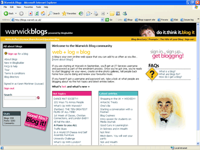 Warwick Blogs homepage design