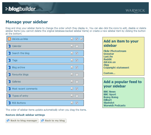 Manage your blog sidebar