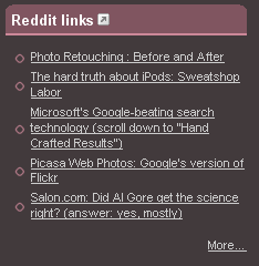 Reddit links in a sidebar item