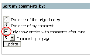 Only show entries with comments after mine