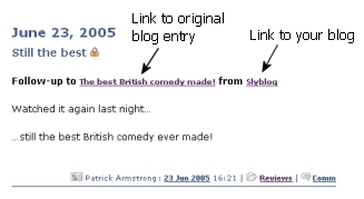 Your new entry will be created with a link to the original entry you are writing about