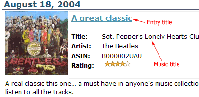A CD title in a published entry