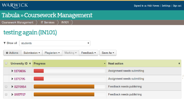New assignment submission and feedback management page