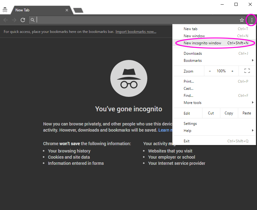 Incognito Window in Google Chrome