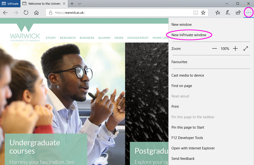 InPrivate Window in Microsoft Edge