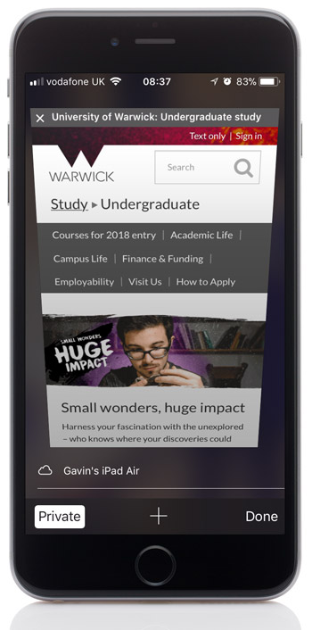 Private browsing in Safari on iPhone