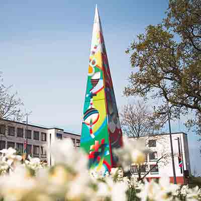 A JPG image of Warwick's 'Needle of Knowledge' sculpture with high compression