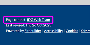 The bottom left side of a SiteBuilder page footer, with the Page contact highlighted