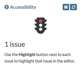 The accessibility check for a page with a serious issue