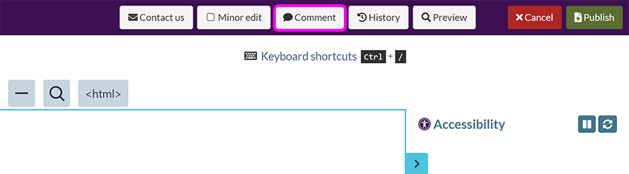 The Components Editor toolbar, with the 'Comment' button highlighted
