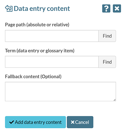 The 'Data entry content' feed options