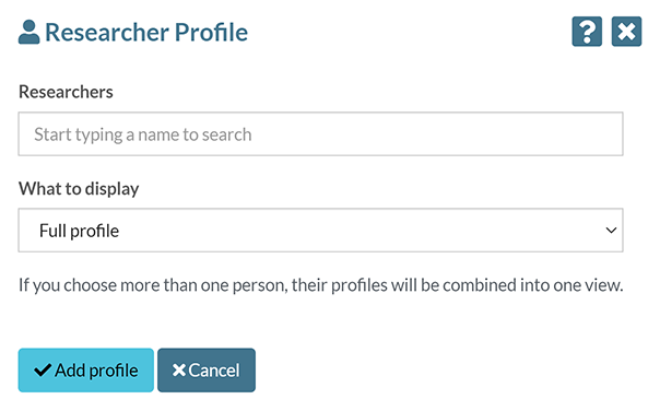 The 'Researcher profile' feed options