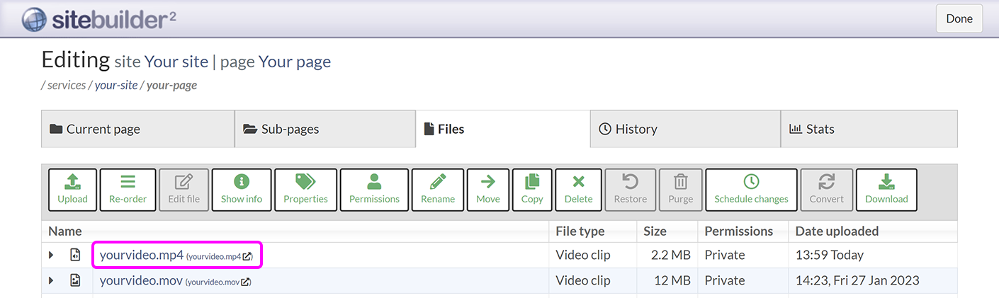 A converted MP4 file available on the 'Files' tab