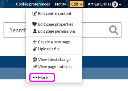 A page Edit menu with the 'More' option highlighted