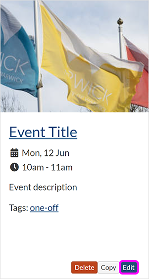 An event summary in Tile view, with the 'Edit' button highlighted