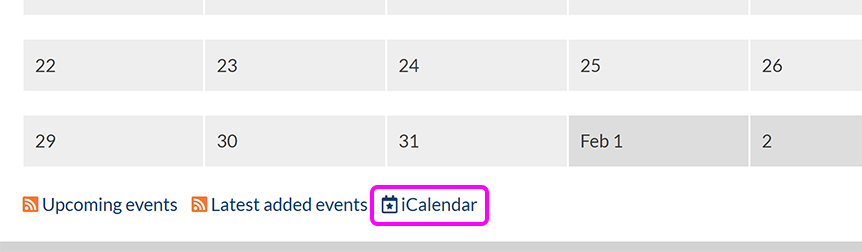 The 'iCalendar' button at the bottom of a SiteBuilder calendar page