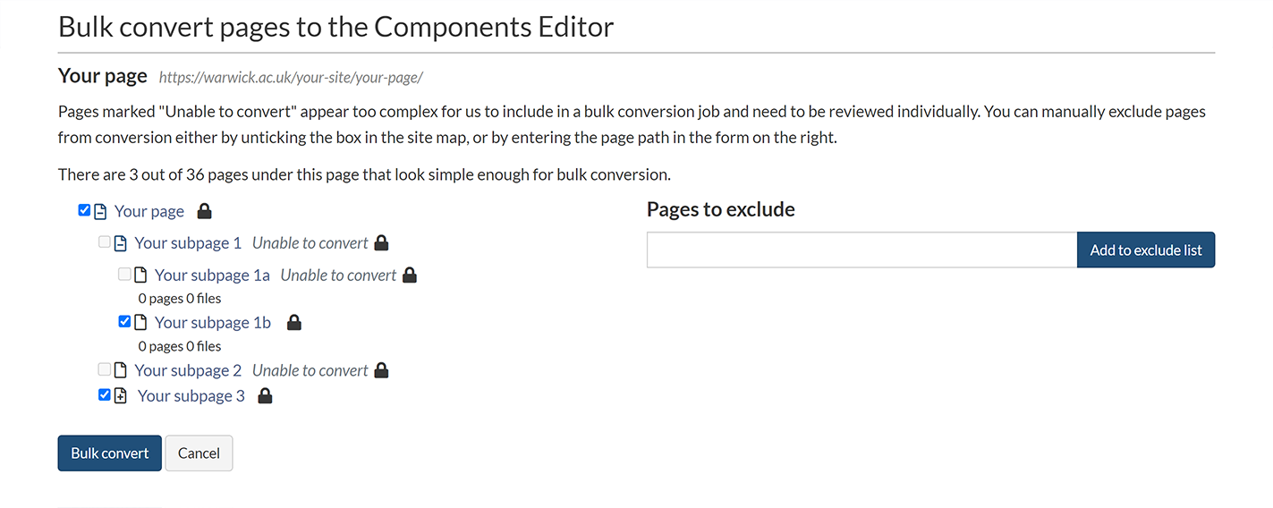 The 'Bulk conversion to Components Editor' screen