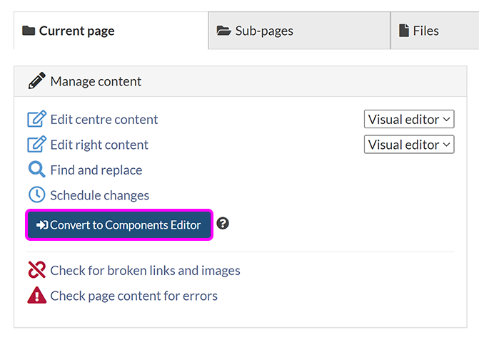 The 'Convert to Components Editor' button