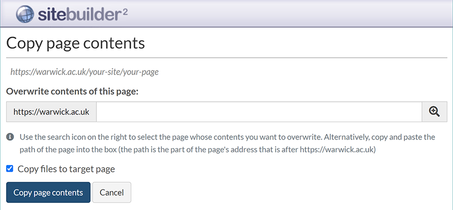 The 'Copy page contents' screen