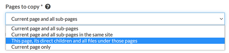 The 'Pages to copy' drop-down list