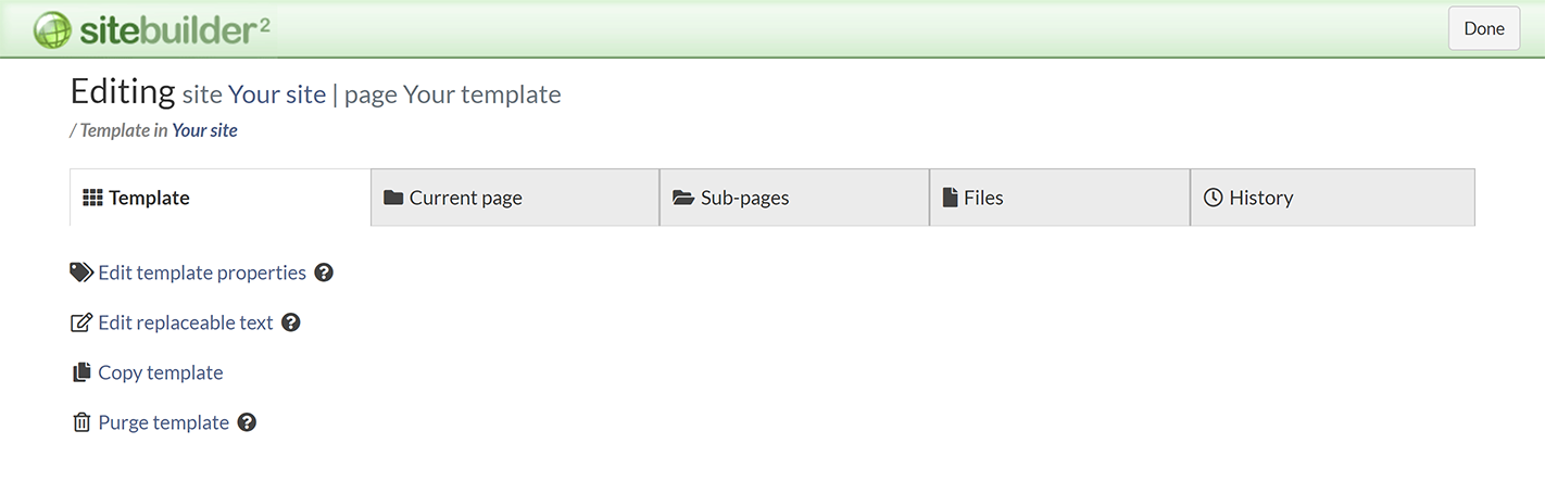 SiteBuilder in template editing mode