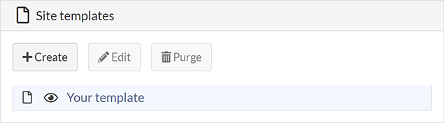 The 'Site templates' section, with an existing template