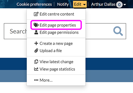 The SiteBuilder 'Edit' menu, with the option to 'Create a new page' highlighted