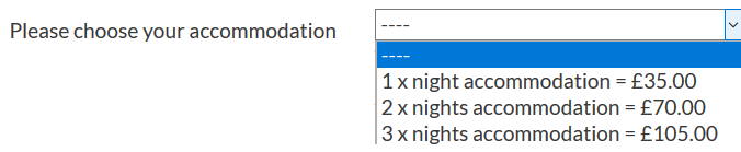 Please choose your accommodation drop-down with three options