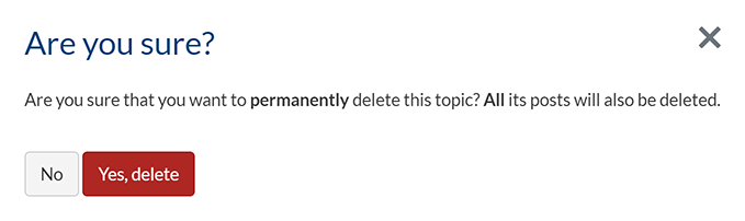The confirmation pop-up to delete a forum topic
